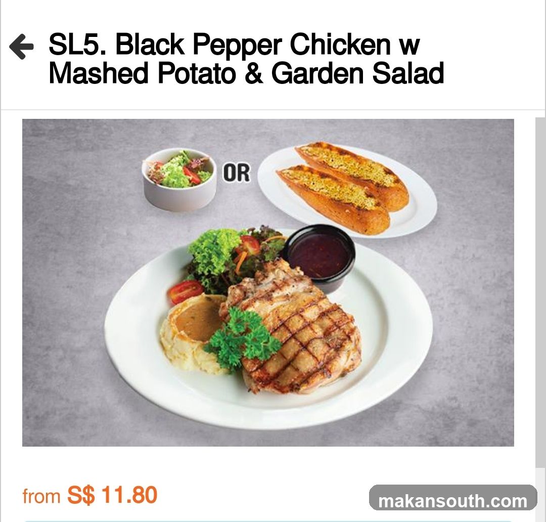 SL5 Black Pepper Chicken w Mashed Potato & Garden Salad