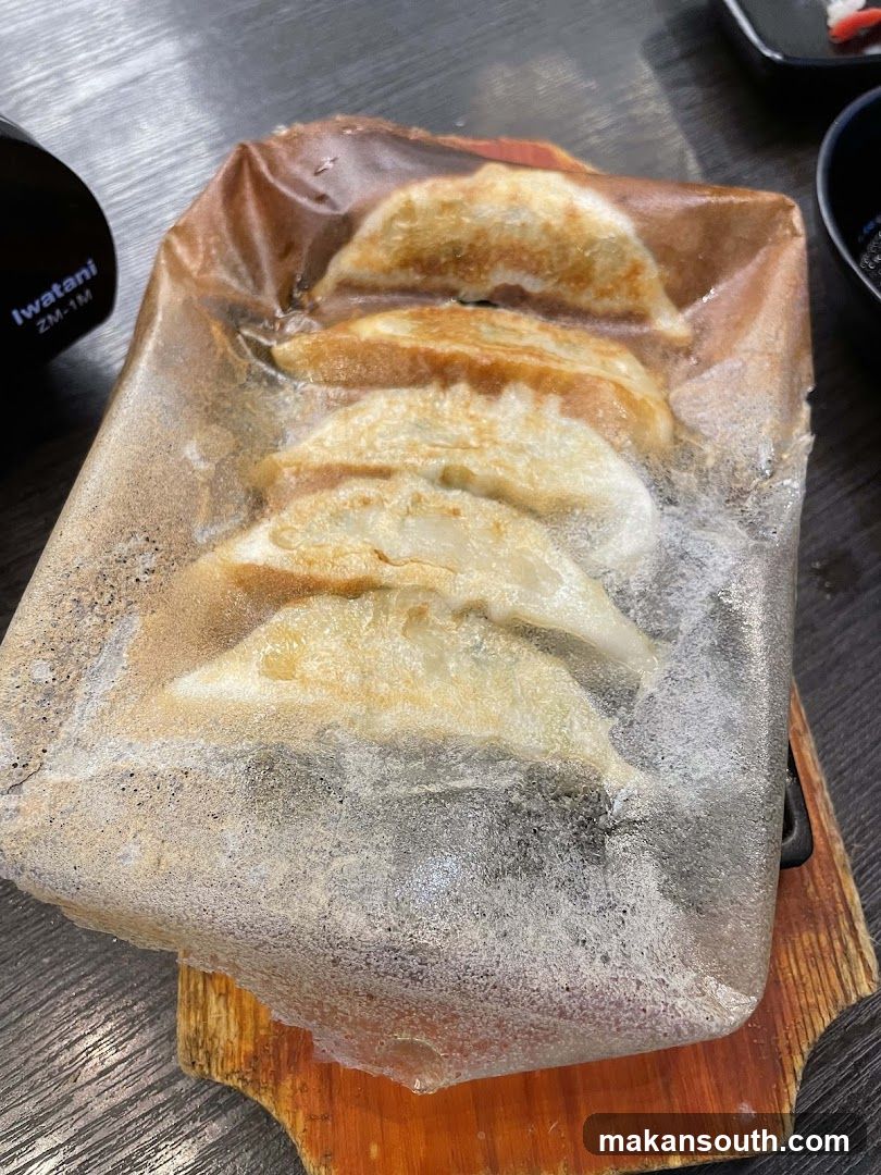 Gyoza on a wooden board
