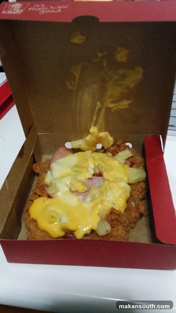 KFC Fried Chicken with Cheese Sauce and Onions