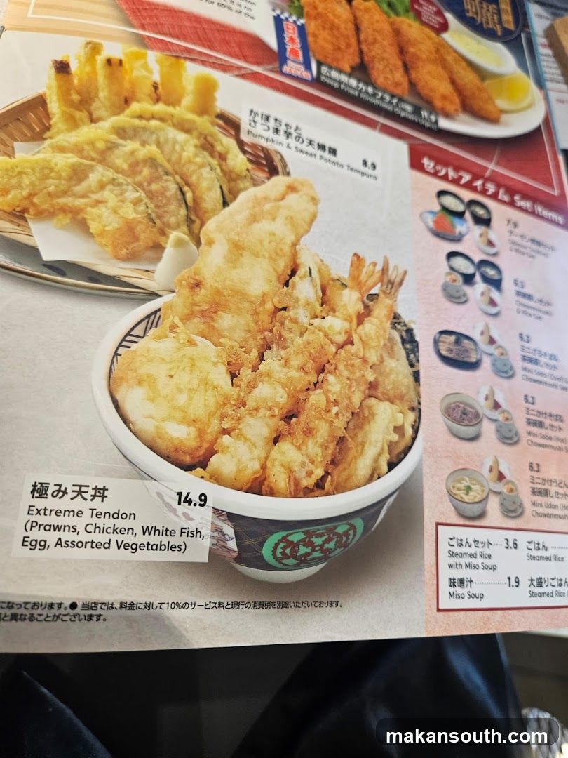 Food Menu Page with Tempura and Set Items