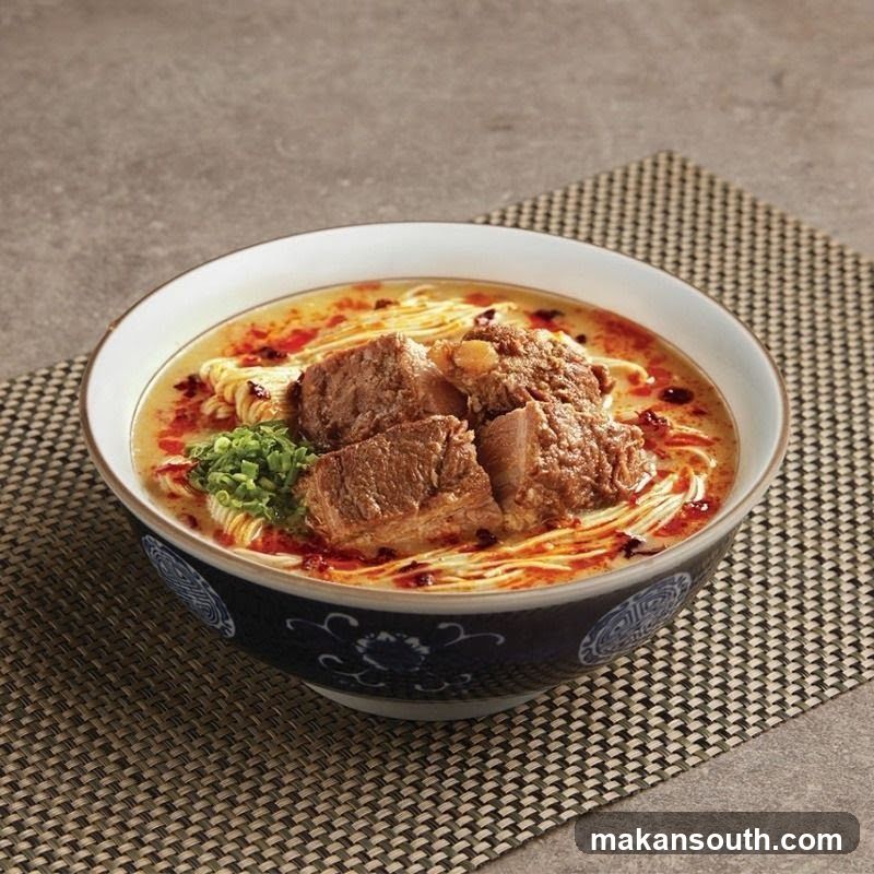 Bowl of Noodles with Meat and Greens