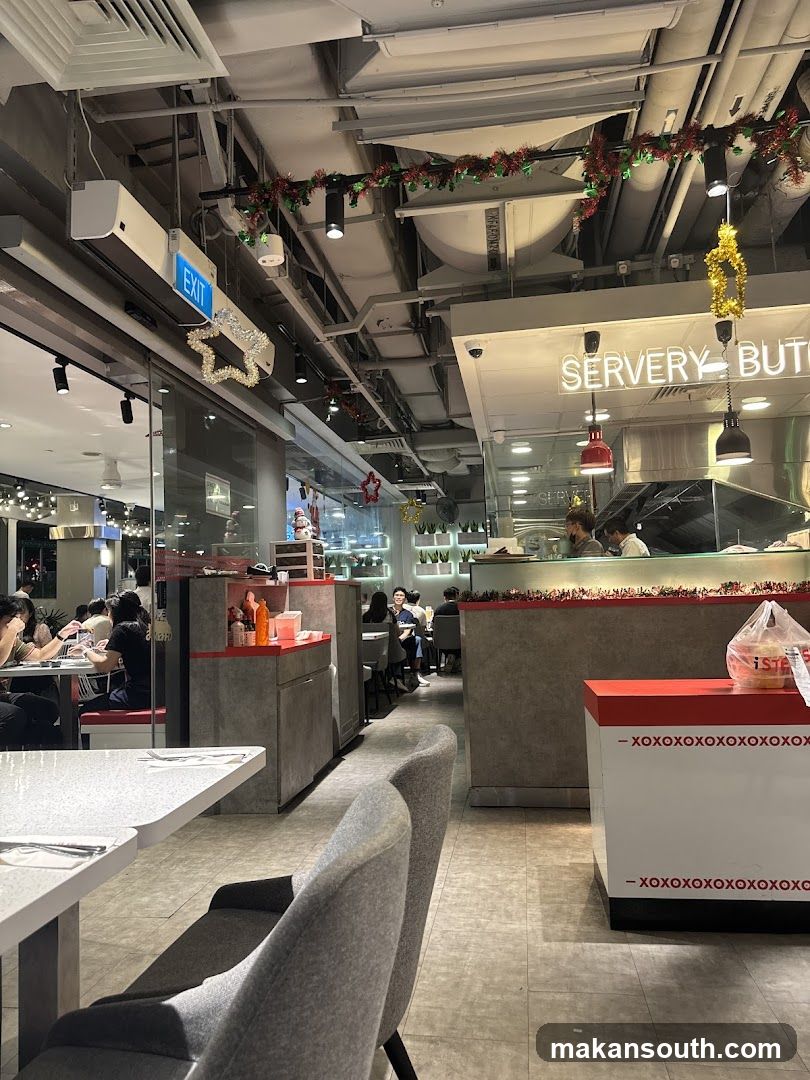 Restaurant Interior with Christmas Decorations