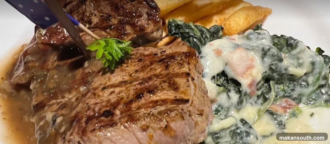 Grilled Steak with Creamy Spinach and Fries