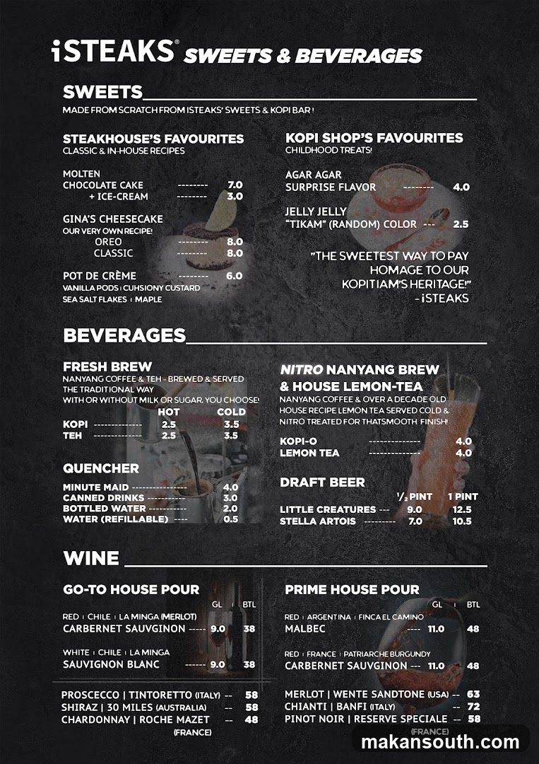 iSTEAKS Sweets & Beverages Menu
