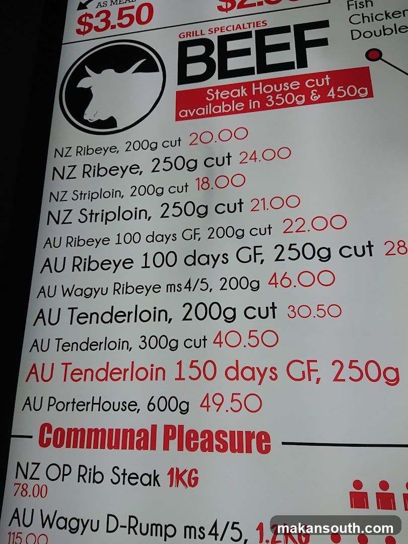 Beef Grill Specialties Menu