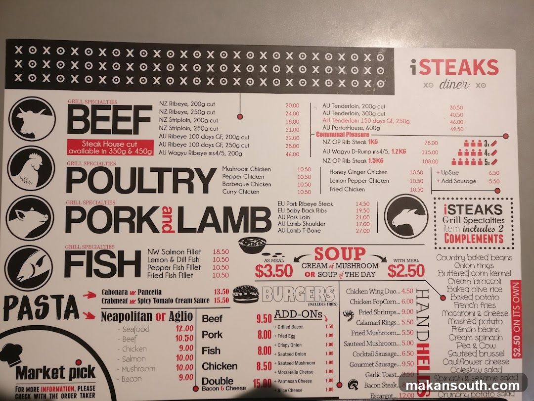 i STEAKS x dinner menu