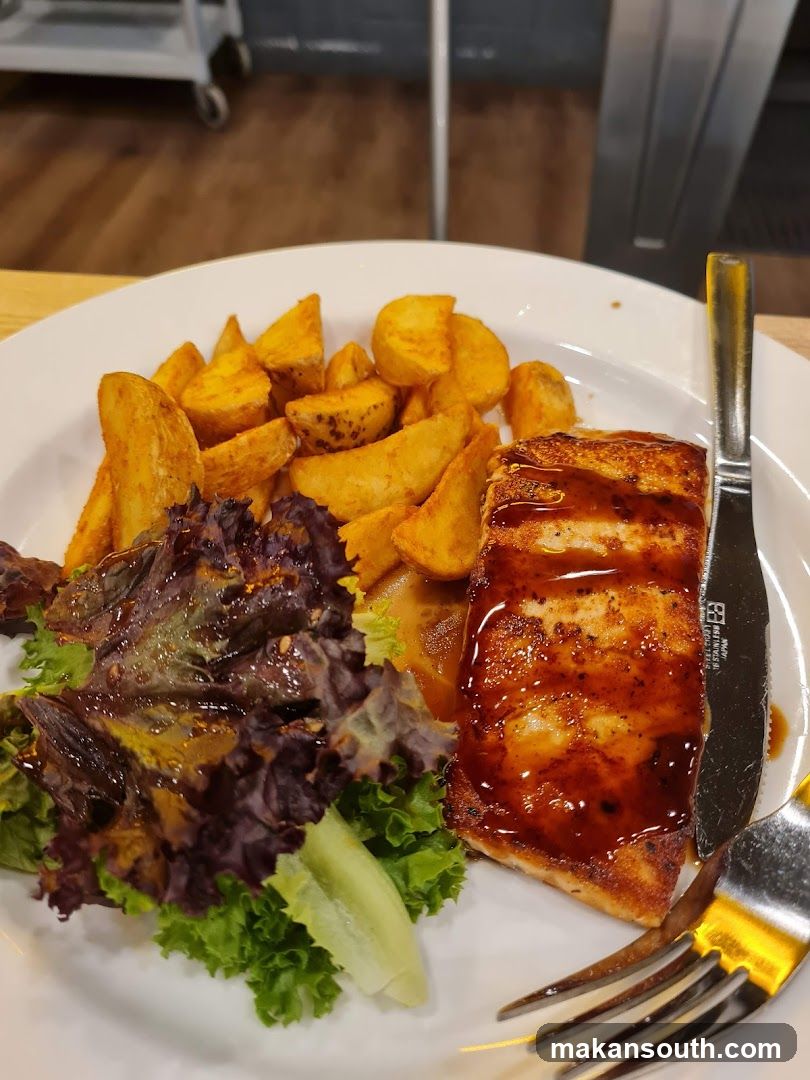 Grilled Fish with Potatoes and Salad