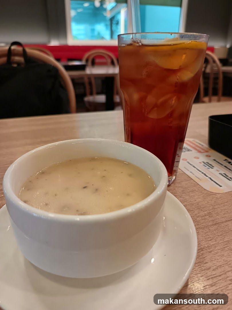 Soup and Iced Tea at Cafe