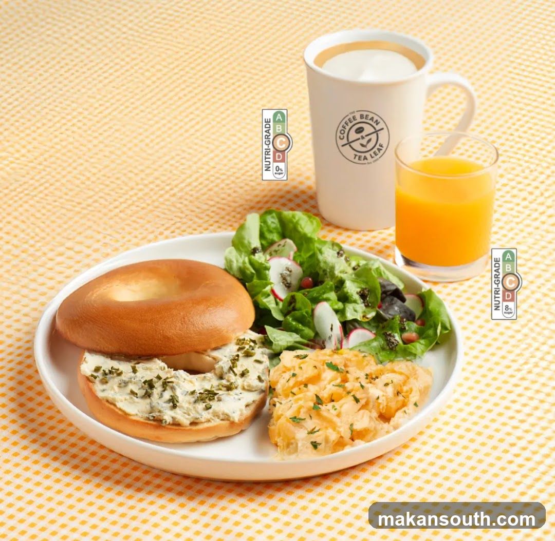Breakfast Plate with Bagel, Salad and Coffee