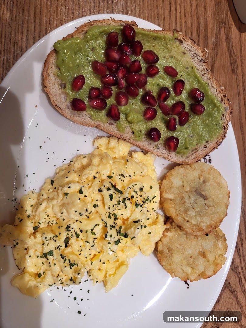 Avocado Toast with Pomegranate and Scrambled Eggs