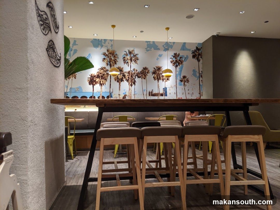 Interior Cafe with Palm Tree Wall Art