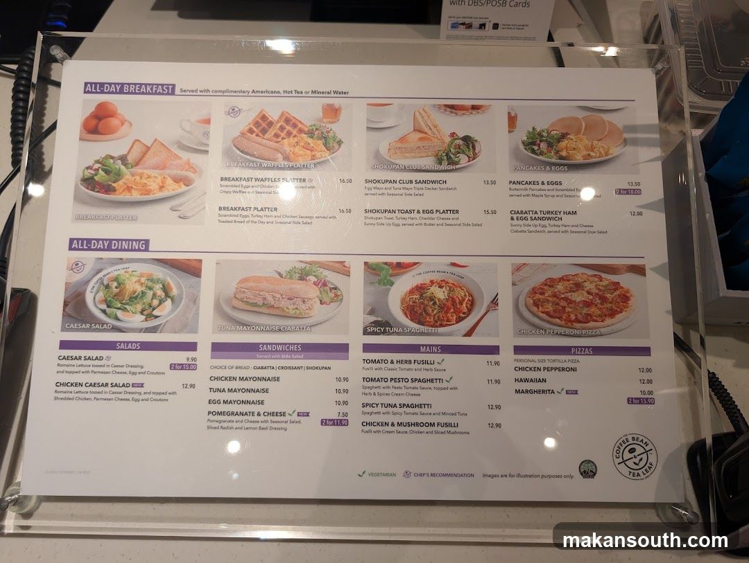 Coffee Bean & Tea Leaf Menu