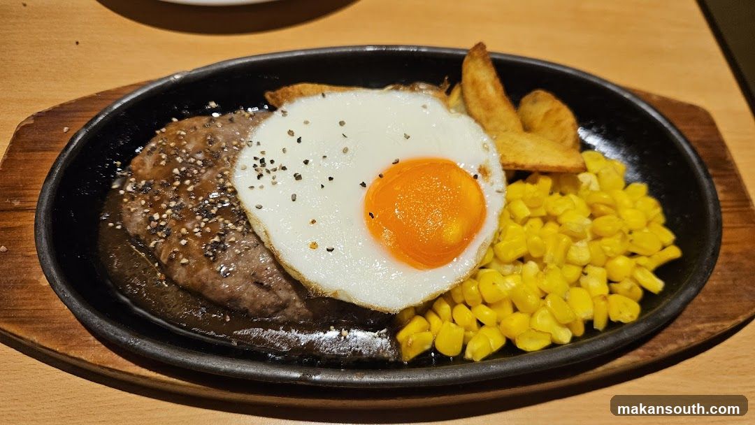 Fried Egg and Steak with Corn and Fries