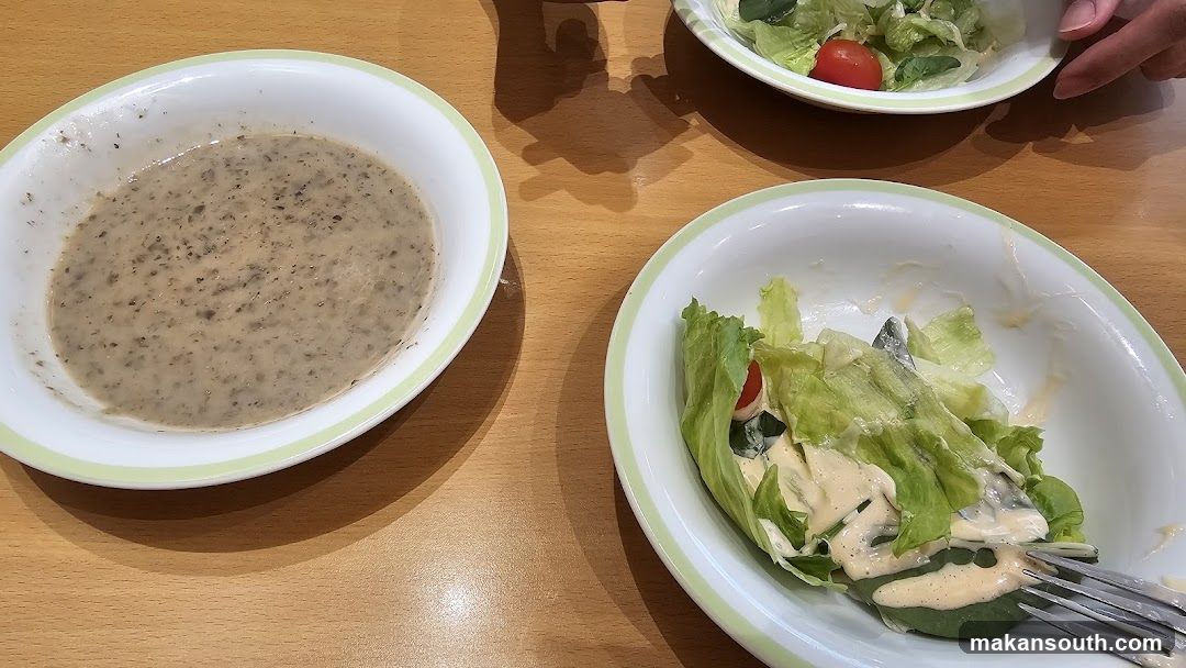 Dining Table with Soup and Salad