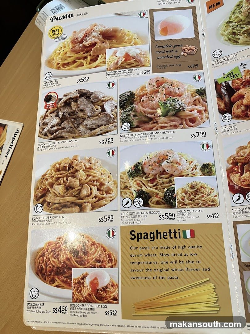Pasta Menu Page