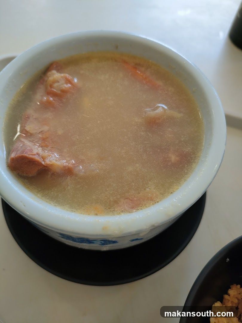 Bowl of Soup with Meat and Carrots