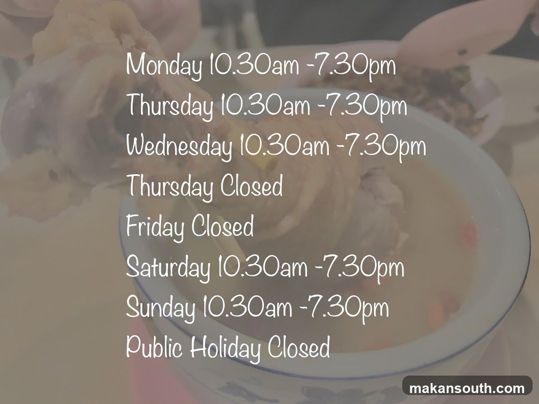 Soup Bowl with Operating Hours Text Overlay