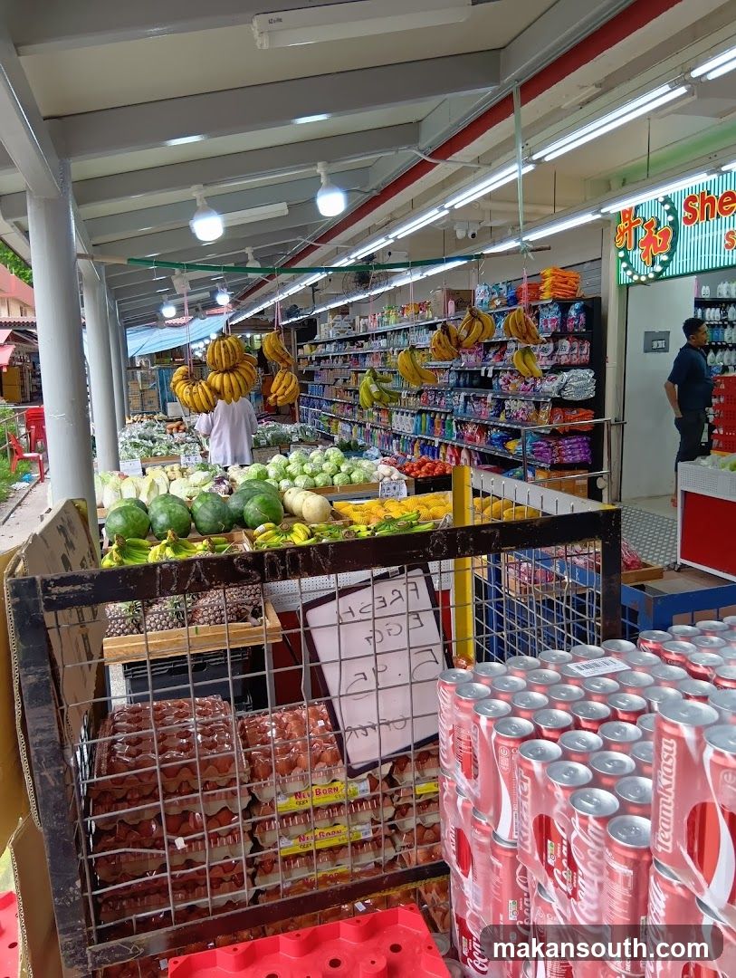 Market Interior with Fresh Produce and Beverages