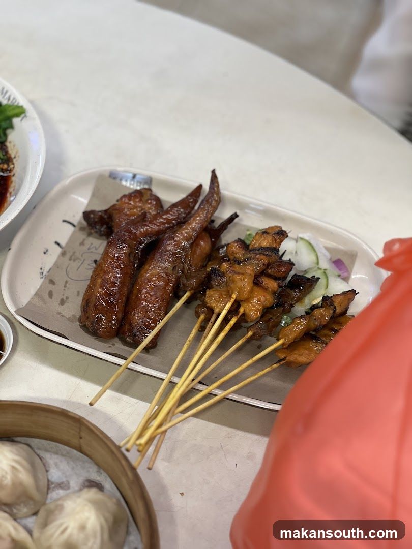 Food Platter with Skewers and Dumplings