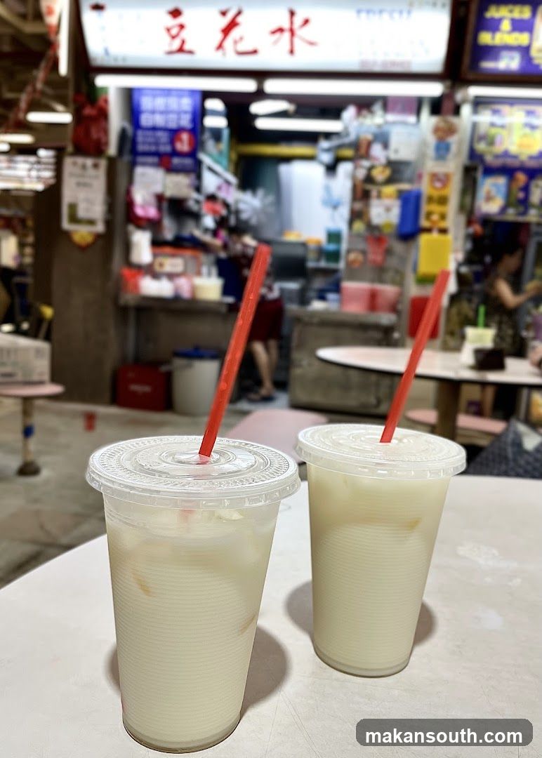 Two cups of soy milk drink at a food stall
