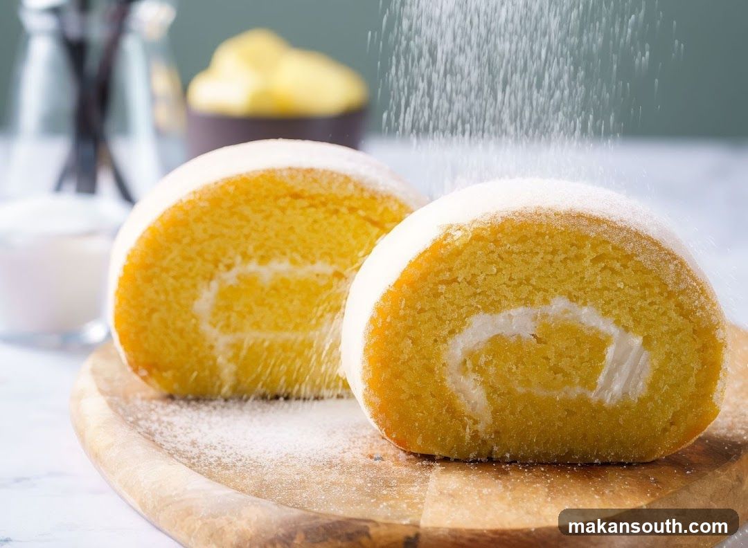 Sponge Cake Roll with Powdered Sugar