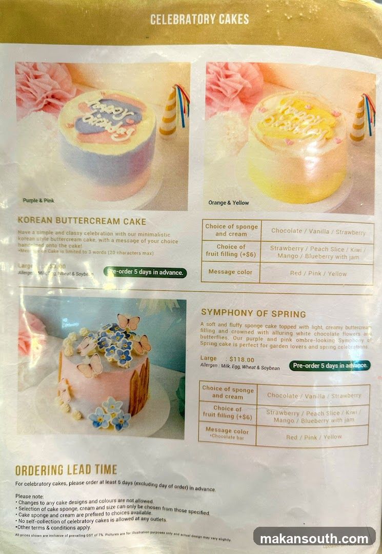 Celebratory Cakes Menu