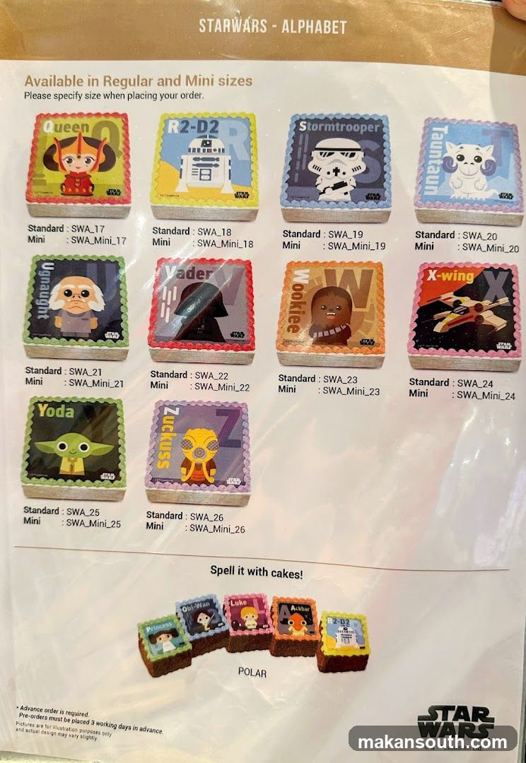 Star Wars Alphabet Cake Menu