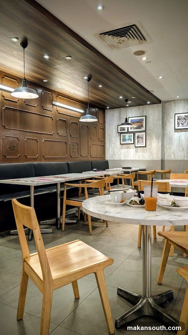 Restaurant Interior with Wooden and Marble Seating