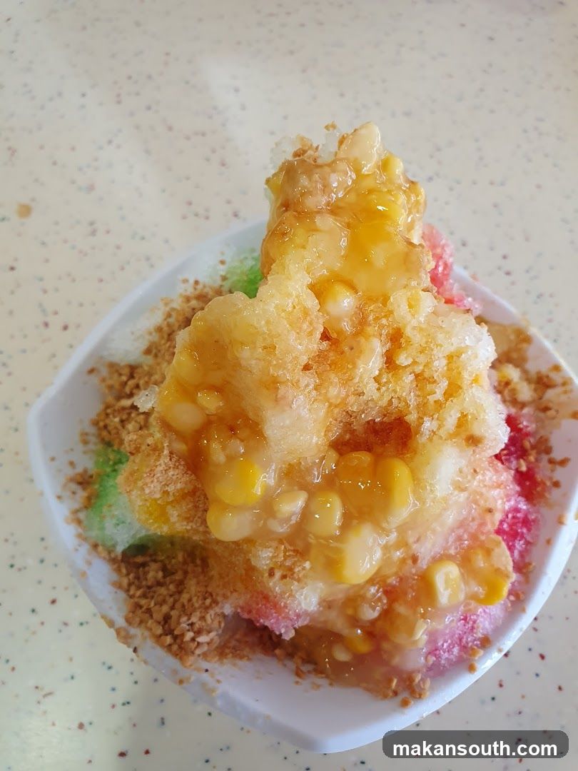 Serving of shaved ice dessert