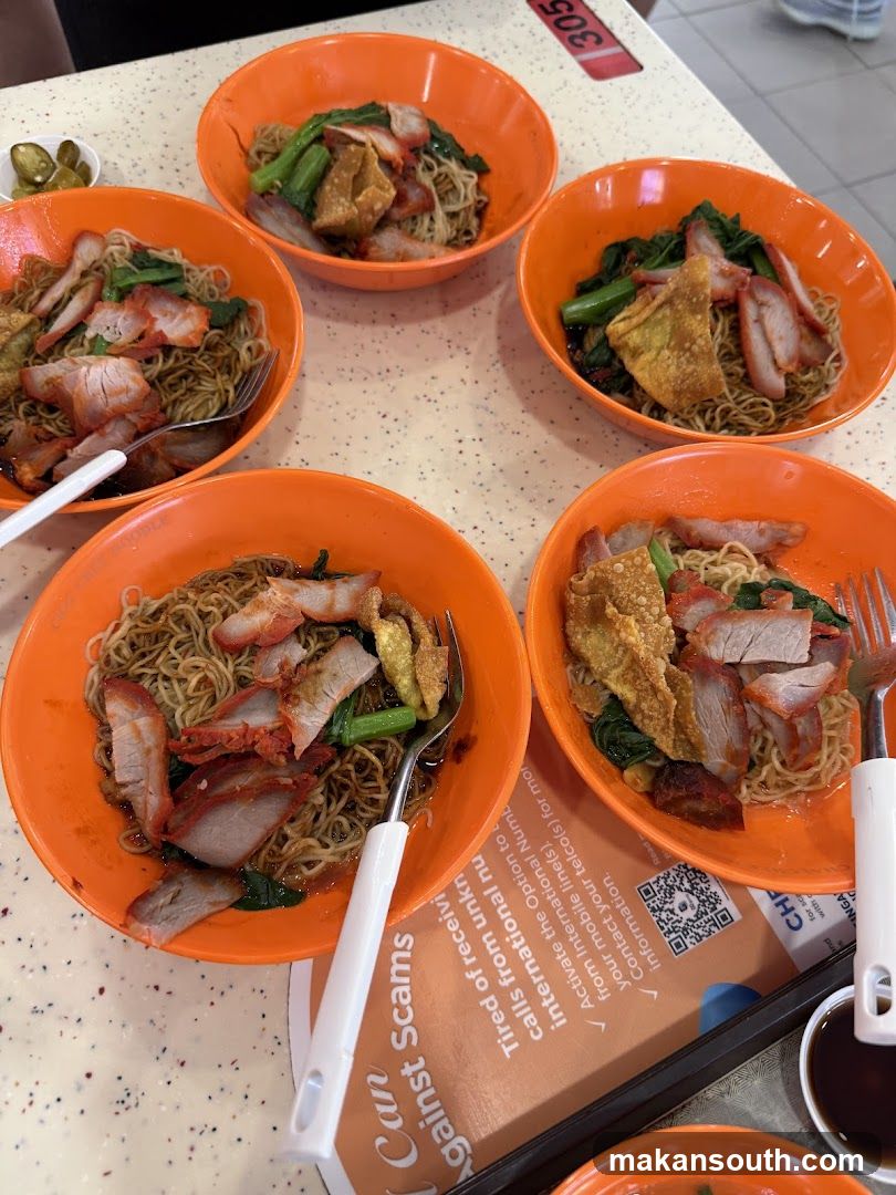 Noodles served in orange bowls