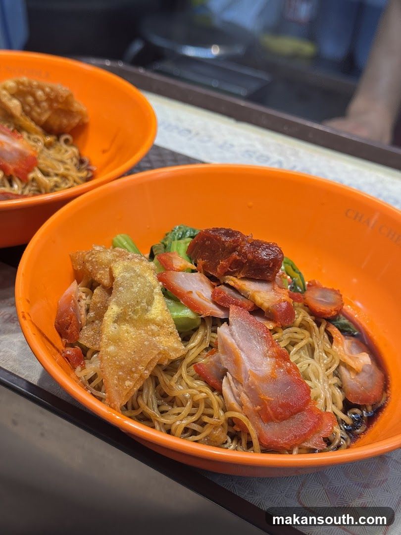 Noodles in orange bowl