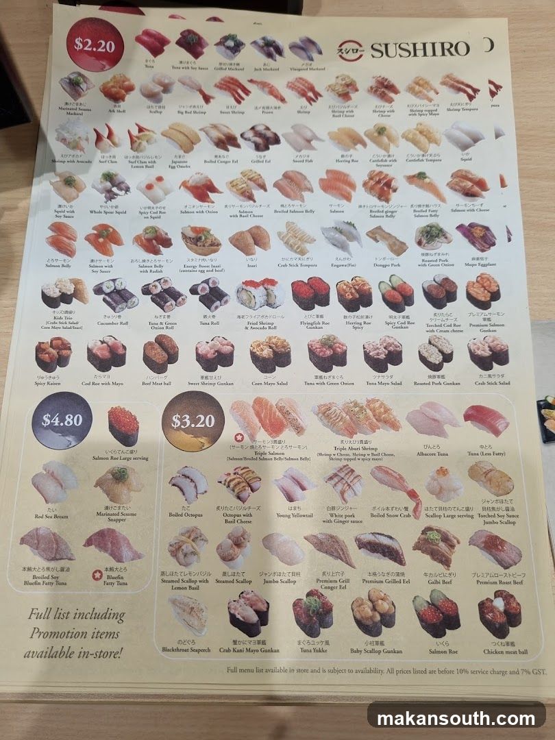 Sushiro Menu