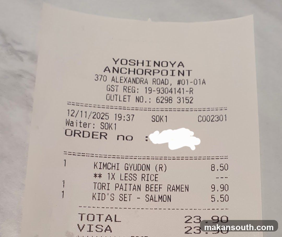 Yoshinoya Receipt
