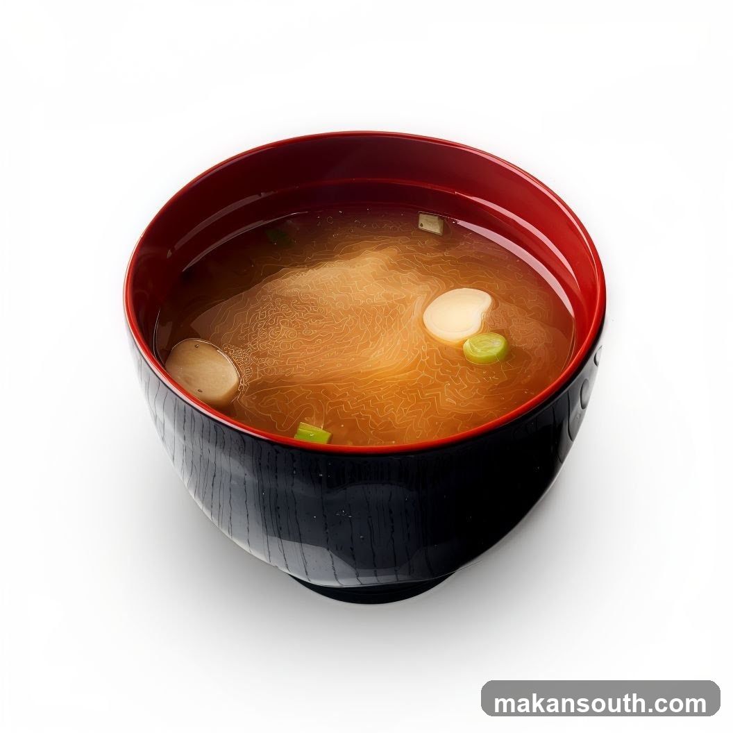 Bowl of Soup with Green Onions and Mushrooms