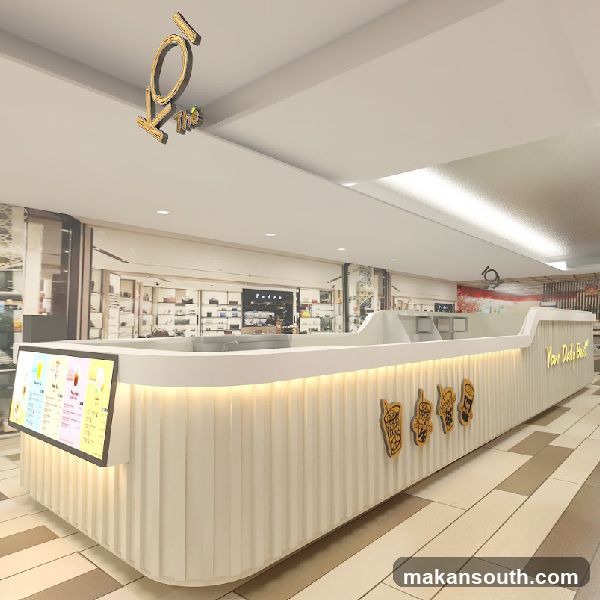 Interior of a modern shop with illuminated counter