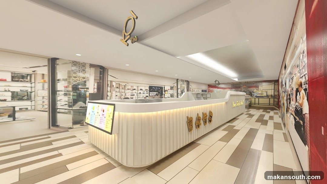Interior of a modern retail space with illuminated counter