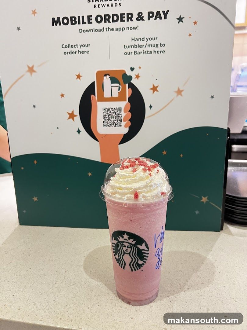 Starbucks Mobile Order & Pay Sign with Pink Drink