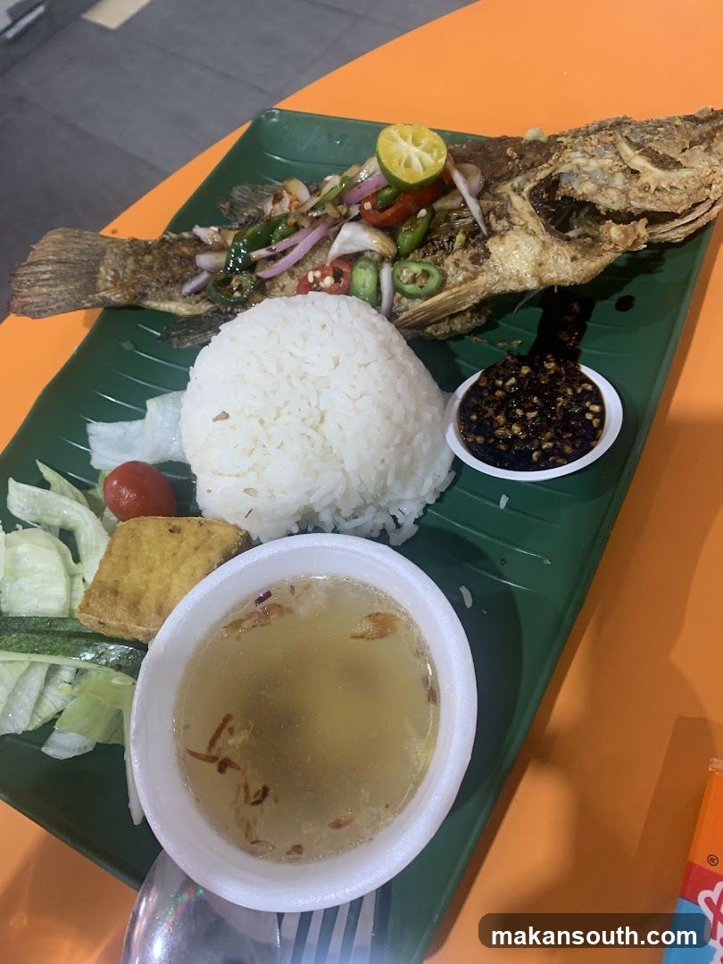 Fried Fish Meal with Rice and Soup