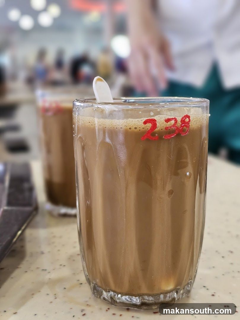 Coffee beverage in glass with red number marking