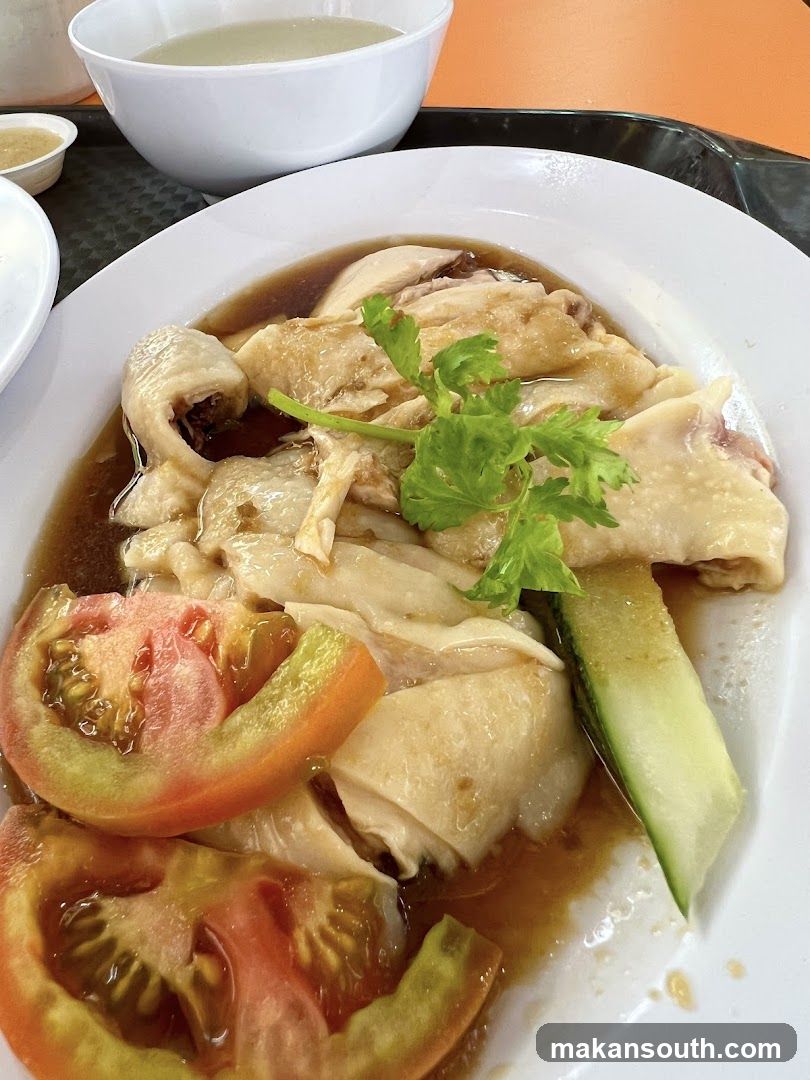 Hainanese Chicken Rice with Tomato and Cucumber