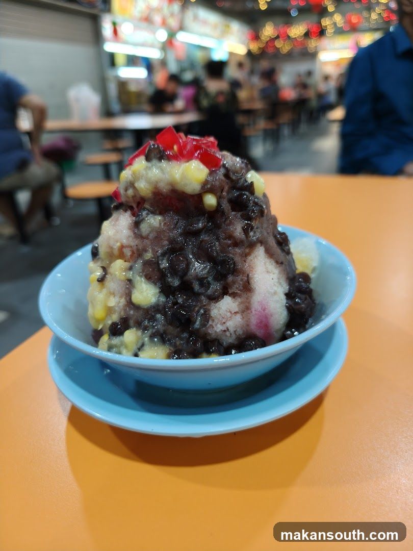 Bowl of shaved ice dessert with toppings