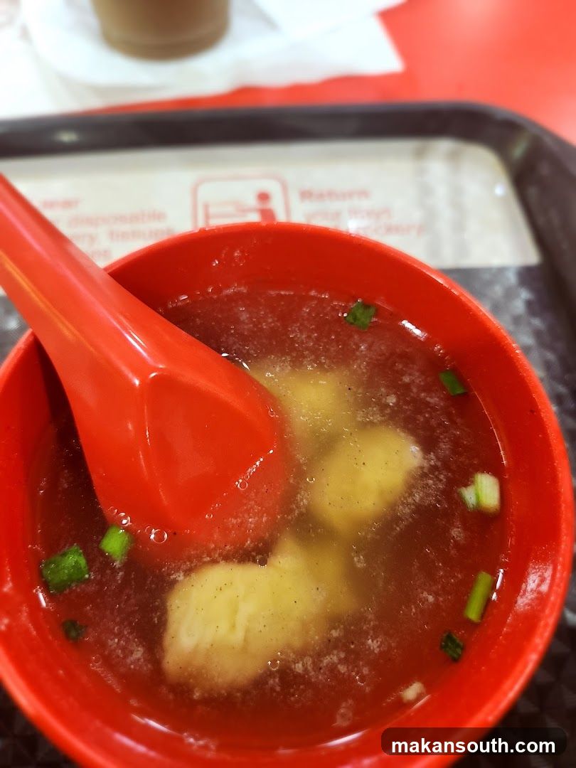 Red Bowl of Soup with Green Onions