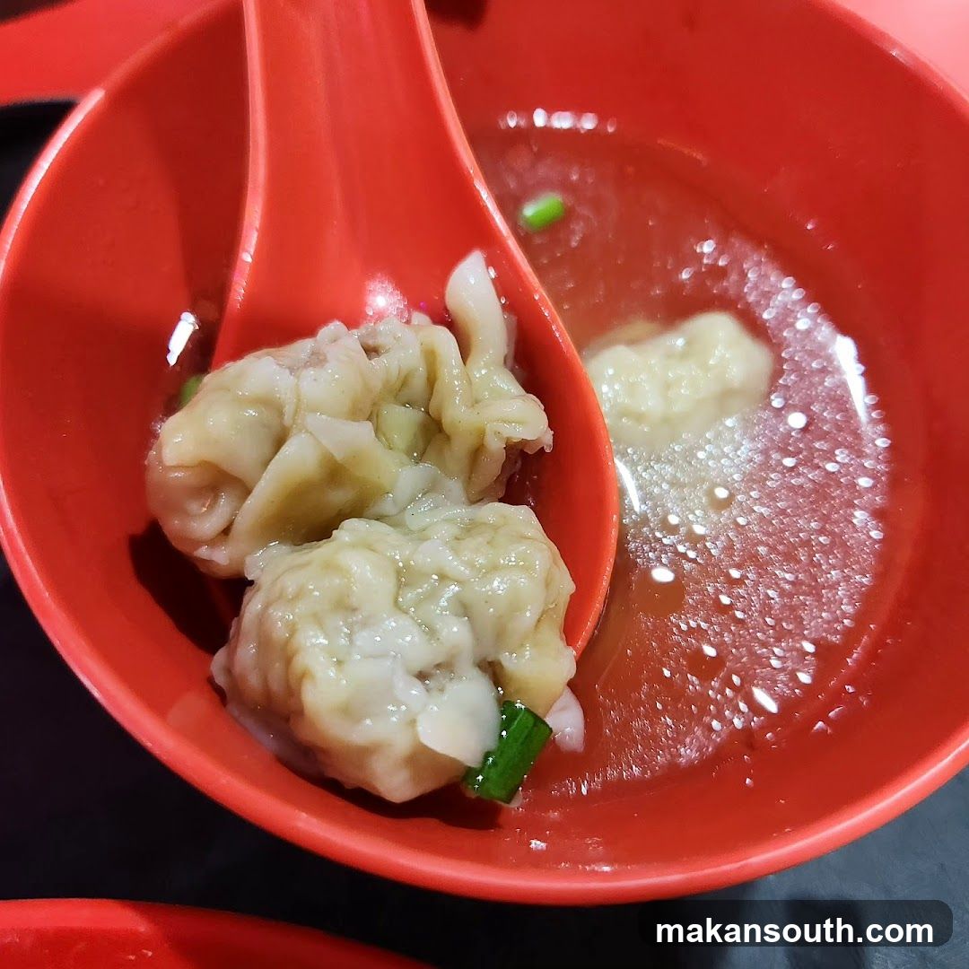 Wonton Soup in Red Bowl