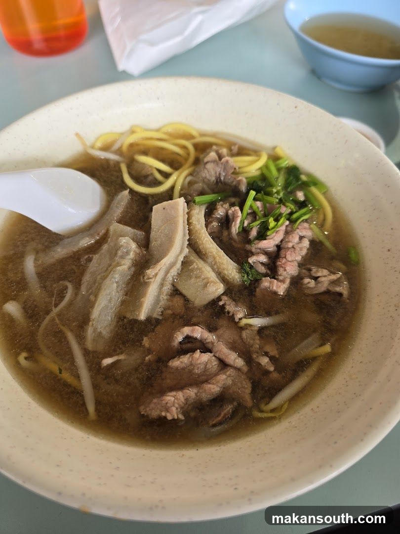Bowl of Noodle Soup with Meat and Vegetables