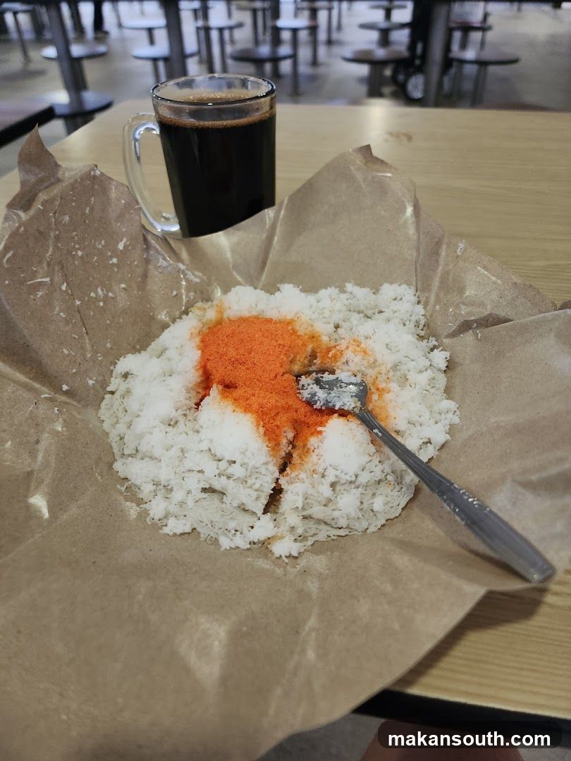 Rice with chili powder and coffee