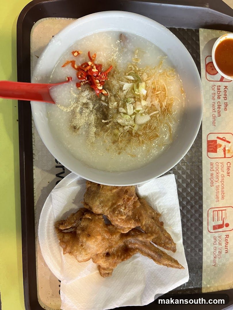 Congee with Fried Chicken Wings