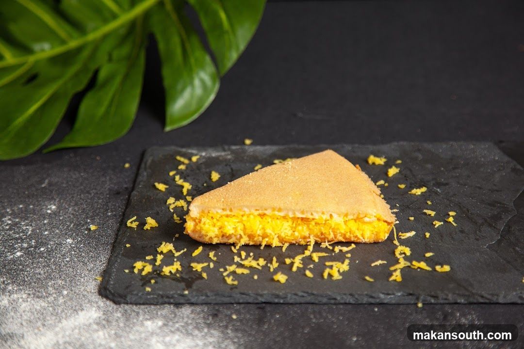 Slice of dessert with shredded filling