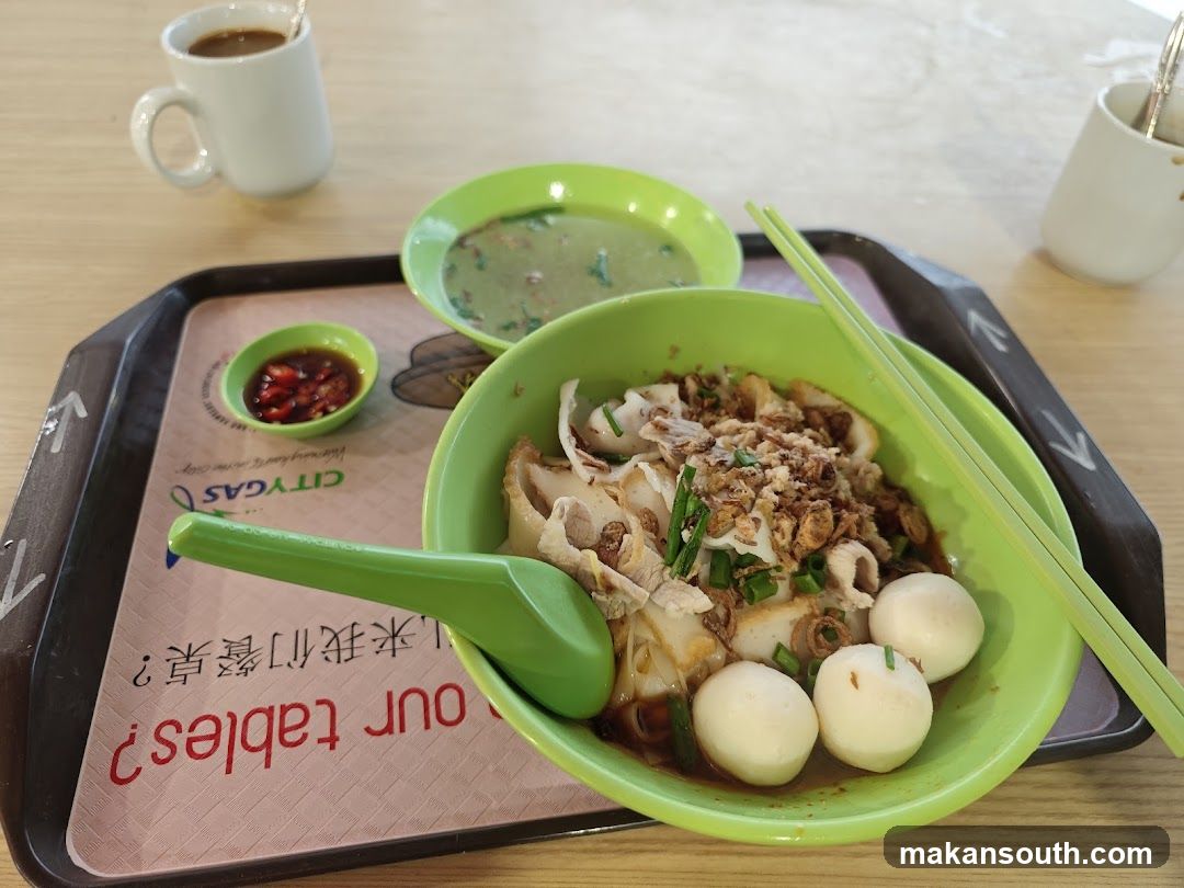 Noodle Dish with Soup and Coffee