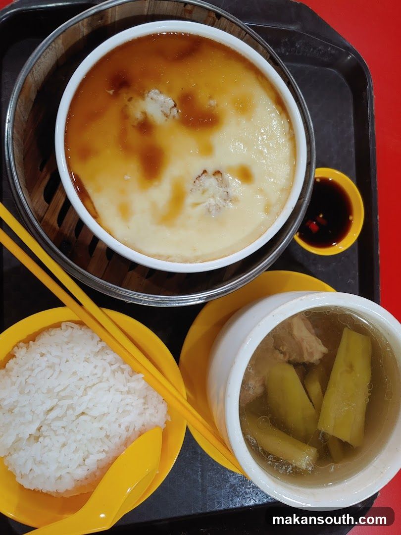 Steamed Egg with Rice and Soup