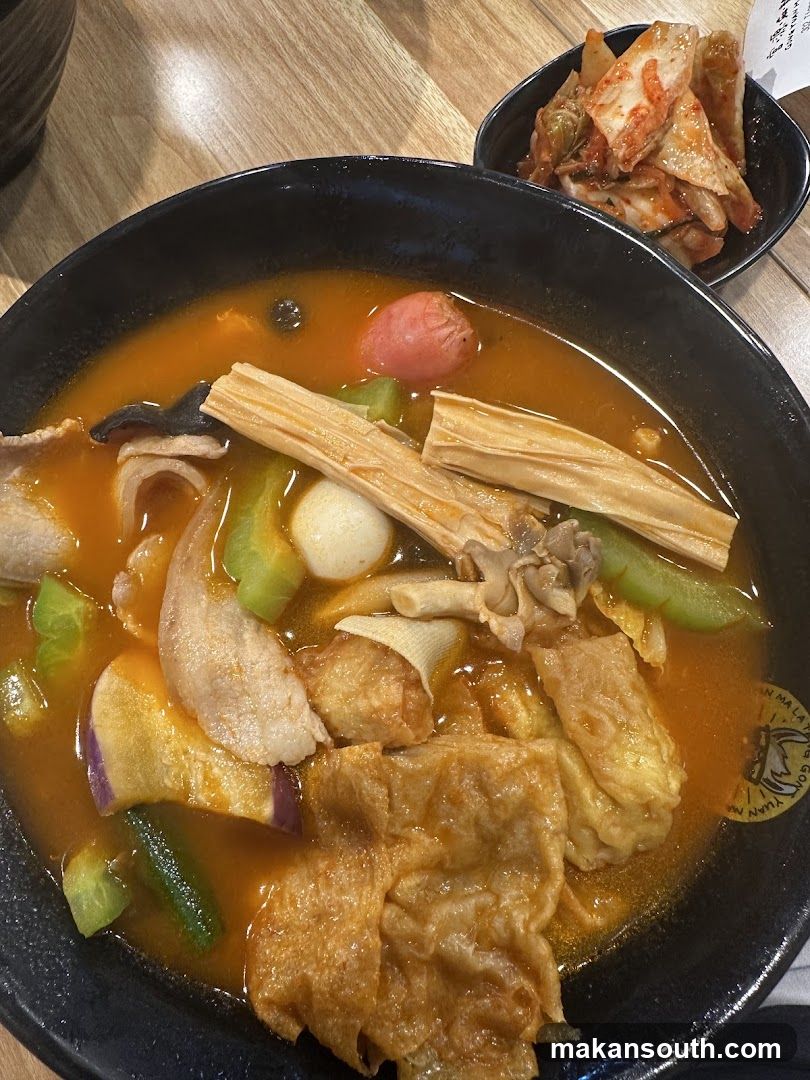 Spicy Noodle Soup with Side of Kimchi
